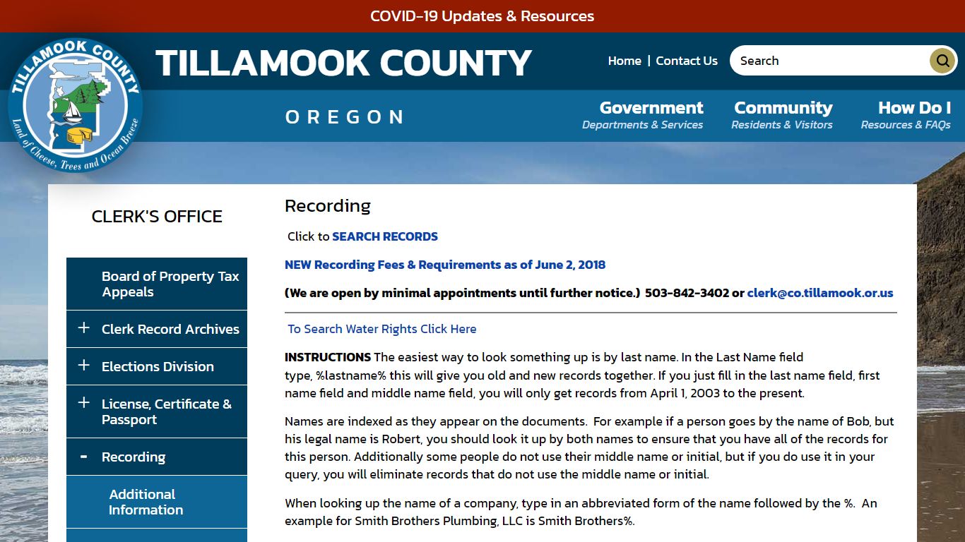 Recording | Tillamook County OR